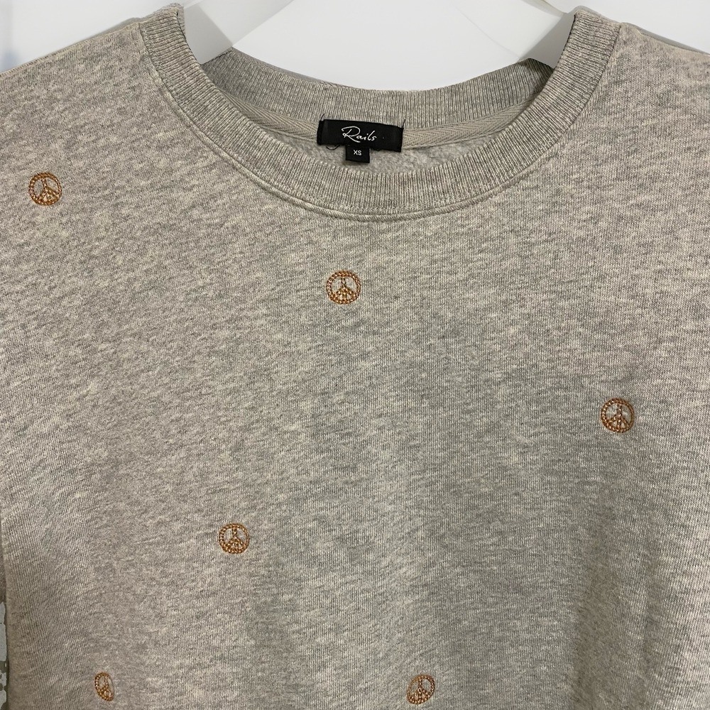Rails Gold Embroidered Peace Signs Sweat Shirt Size Small - Picture 4 of 8